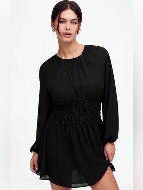 Madewell Bubble-Sleeve Smocked Mini Dress Size XL NWT